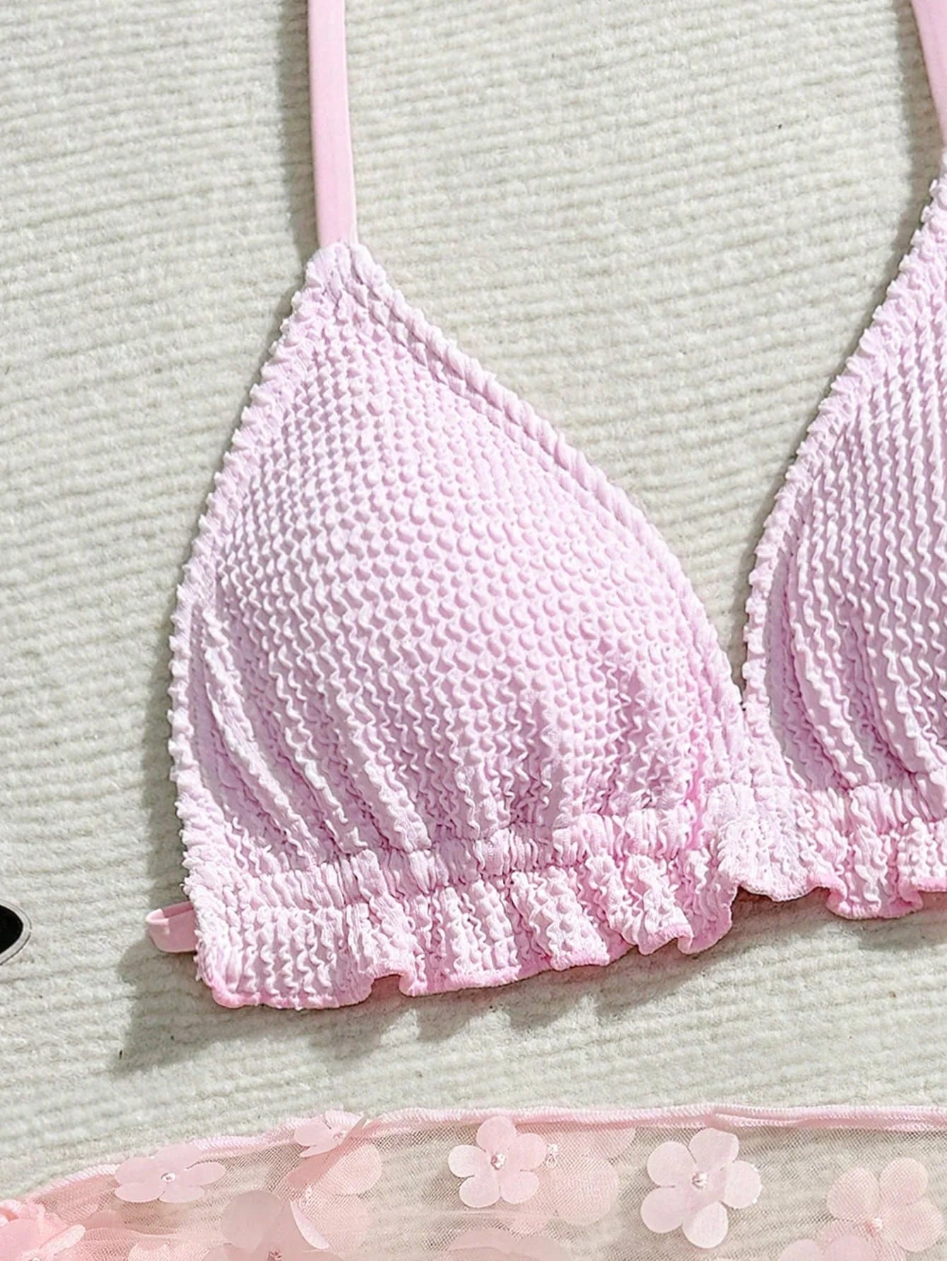 Tween And Teen Girl 3pcs Bikini Sets 3D Floral Mesh Beach Skirt 7-16 Years Kids Girl Swimsuit Cute Casual Big Girl Bathing Suit