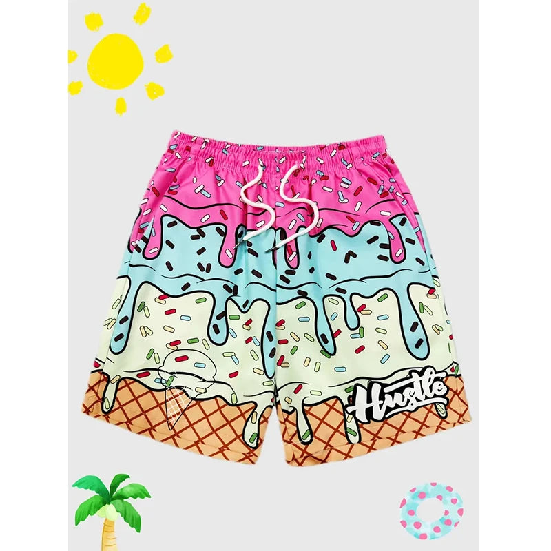 Trendy Ice Cream Graphic Beach Shorts For Kids Fashion Summer Cool 3D Print