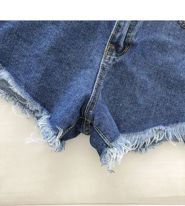New Summer Women High Waist Raw Hem Denim Shorts