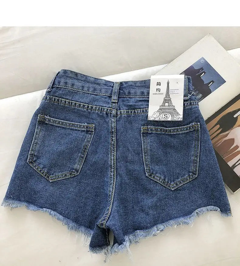 New Summer Women High Waist Raw Hem Denim Shorts