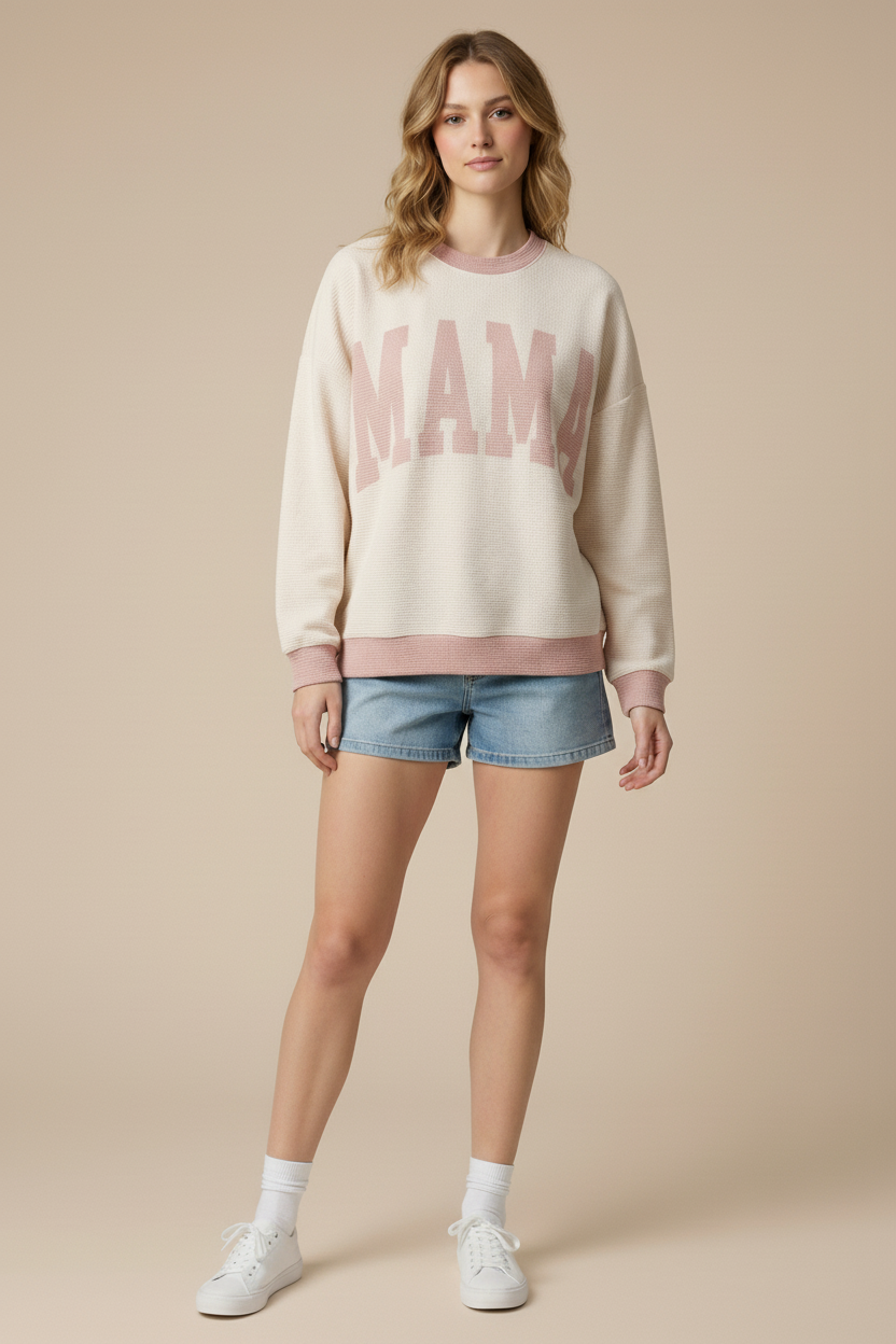 T-42273-"MAMA" CLOUDY KNIT LONG SLEEVE TOP