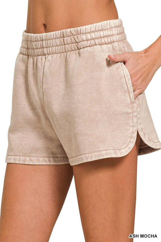 Zenana Acid Washed Elastic Waistband Dolphin Shorts