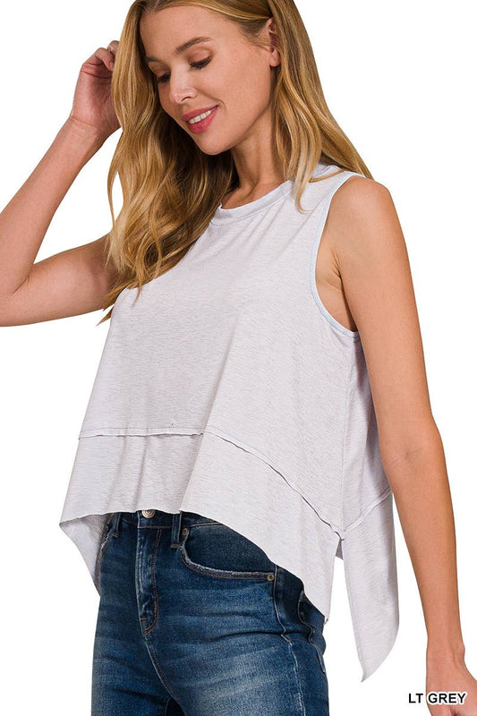 Shark Bite Side Slit Short Sleeveless Top