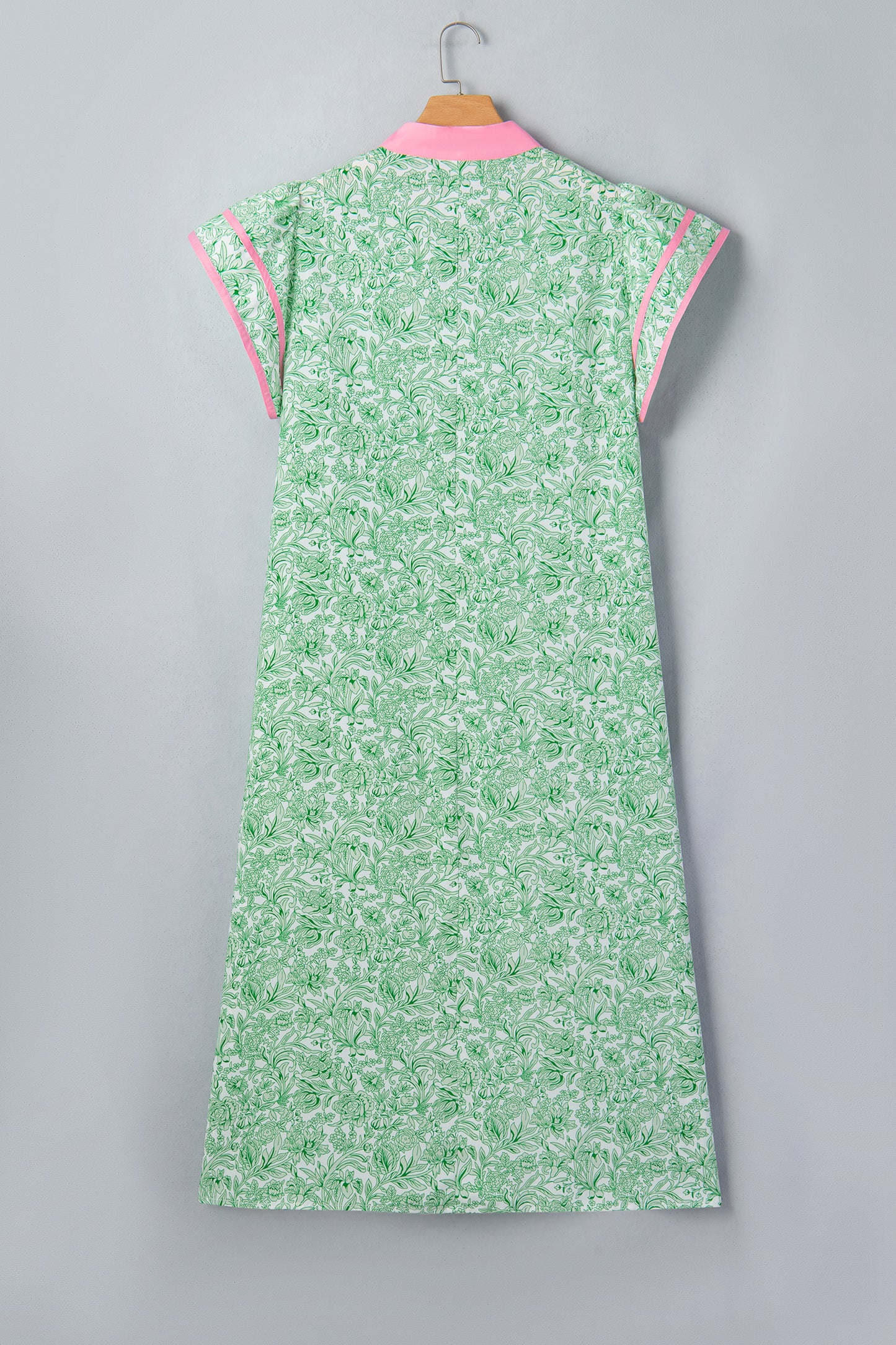 Green Plus Size Contrast Trim Flutter Sleeve Floral Kaftan Maxi Dress