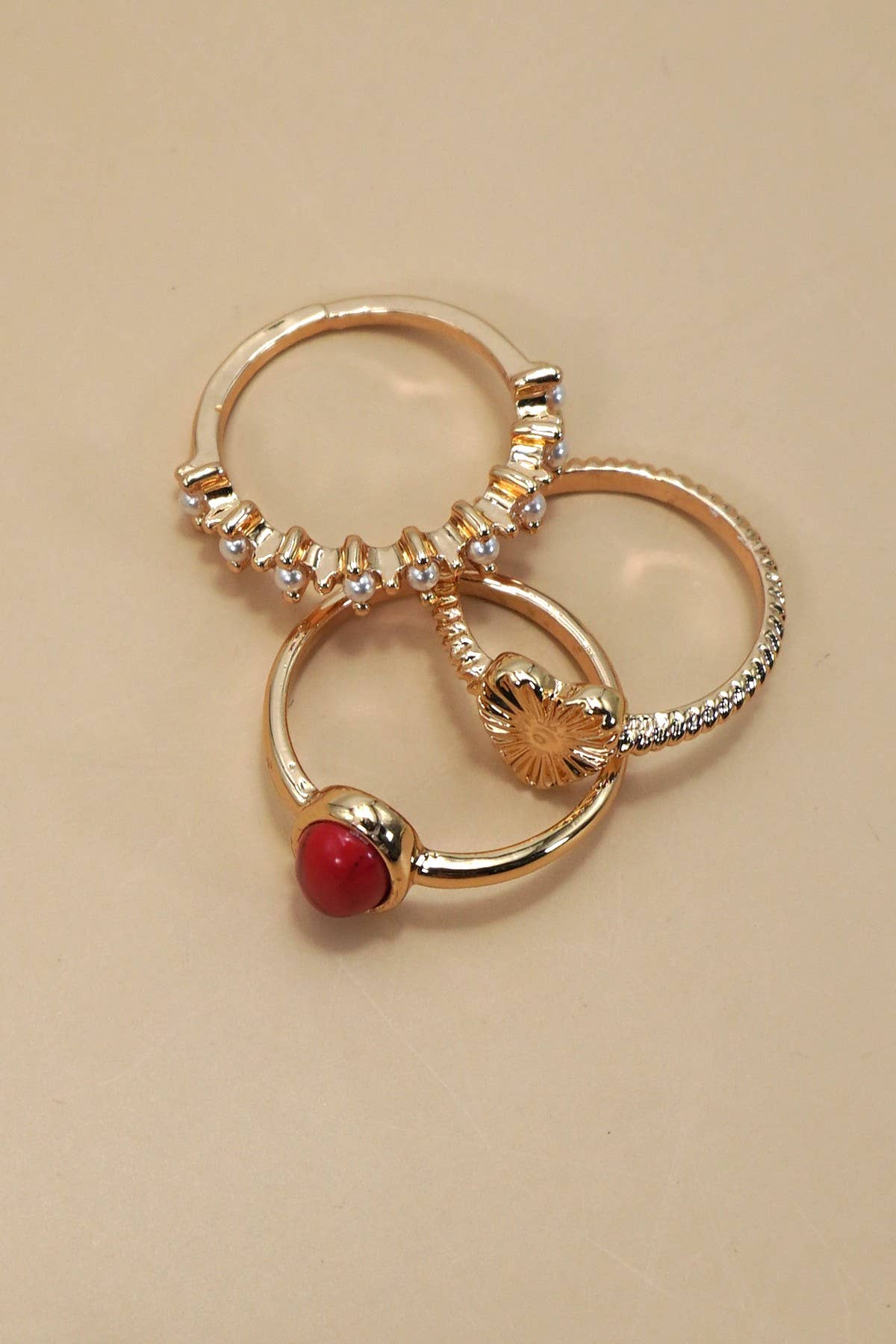 HEART STONE PEARL 3 RING SET | 80R131
