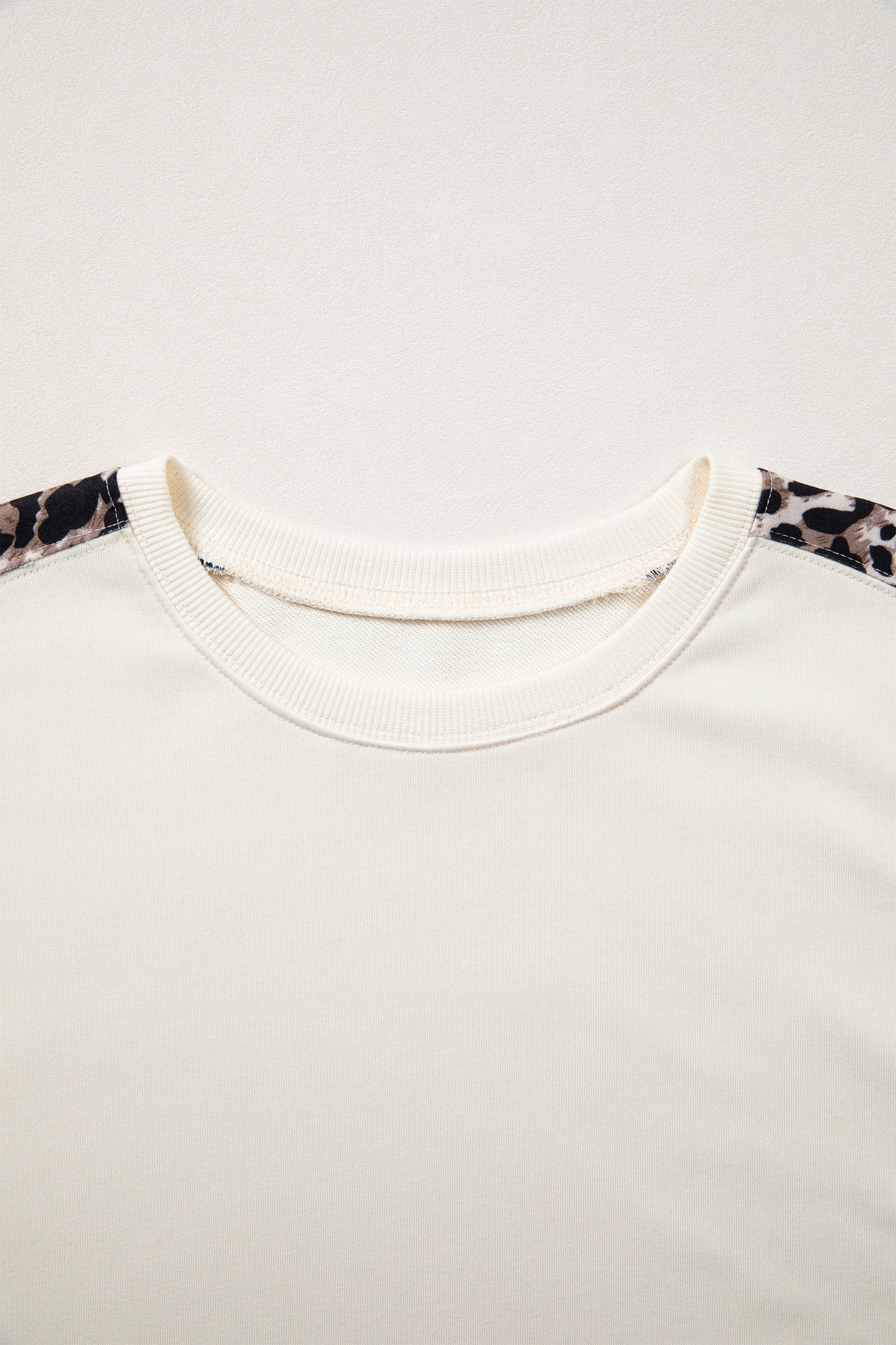 Beige Leopard Block Patchwork Uneven Hem Short Sleeve Top
