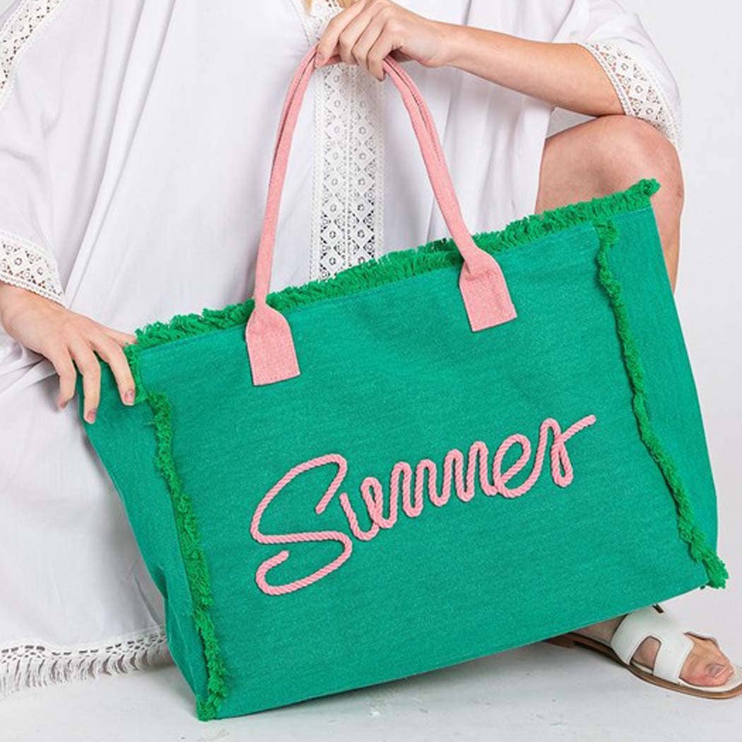 SEWN ROPE SUMMER LETTER FRINGED CANVAS BAG