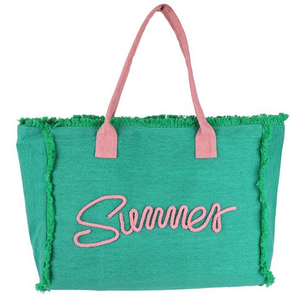 SEWN ROPE SUMMER LETTER FRINGED CANVAS BAG