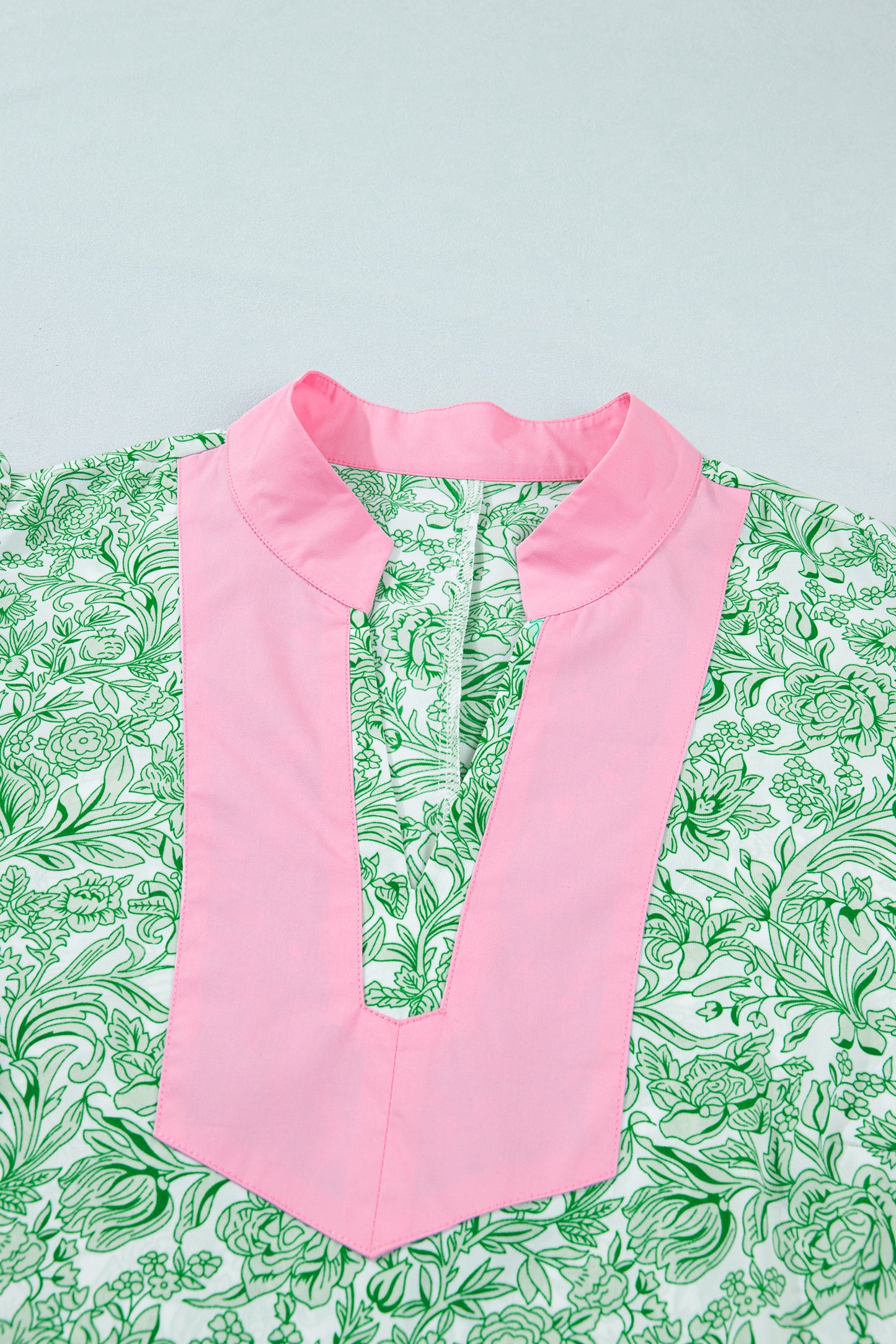 Green Plus Size Contrast Trim Flutter Sleeve Floral Kaftan Maxi Dress