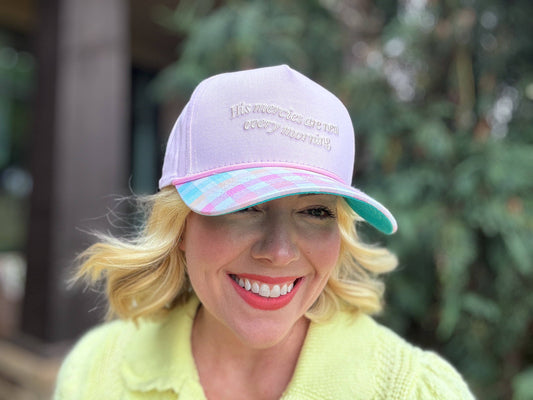 Embroidered Baseball Cap - "His Mercies..." - Lavendar