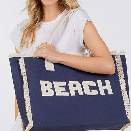 Embroidered Beach Letter Fringe Tote Bag