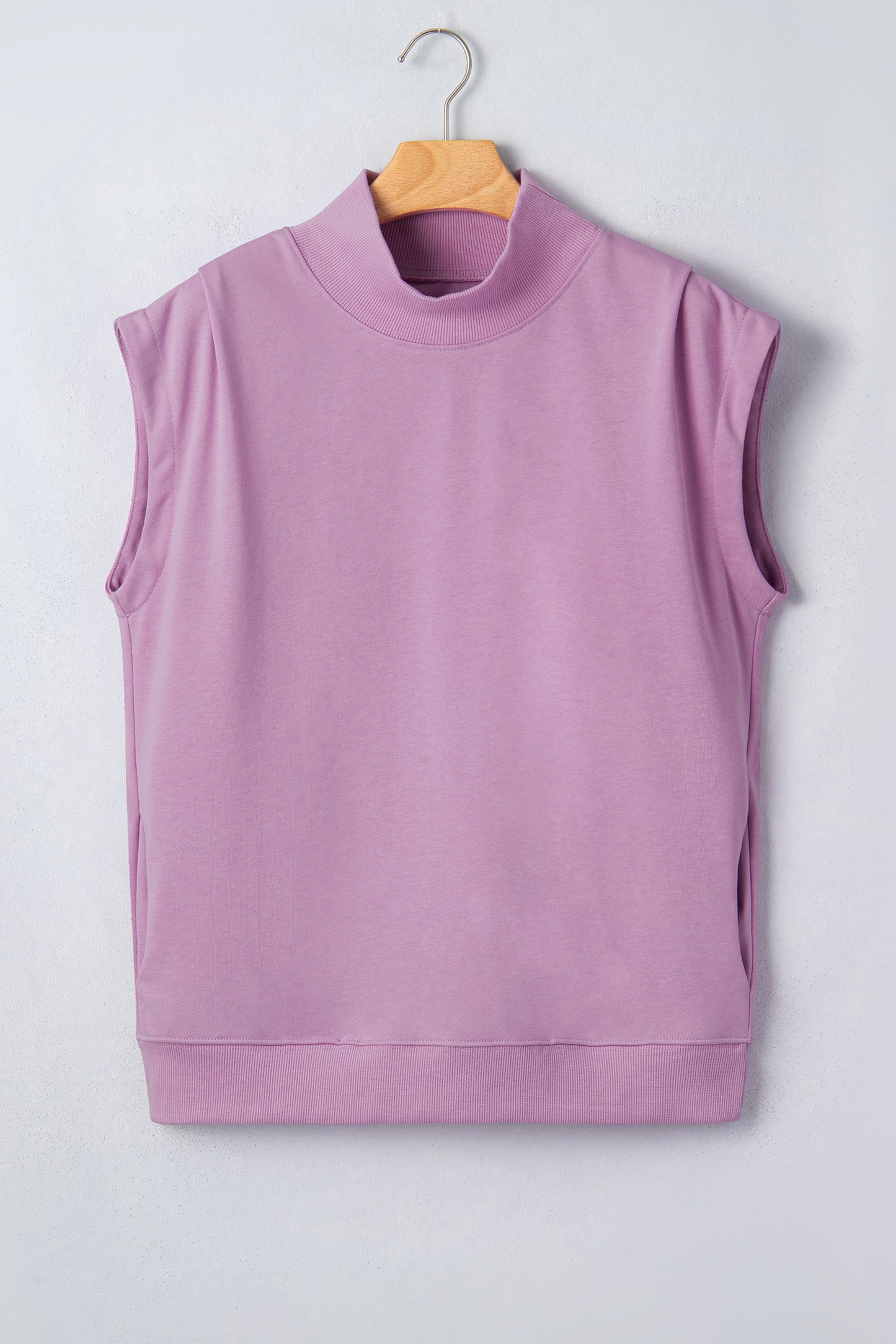 Solid Color High Neck Cap Sleeve Loose Top