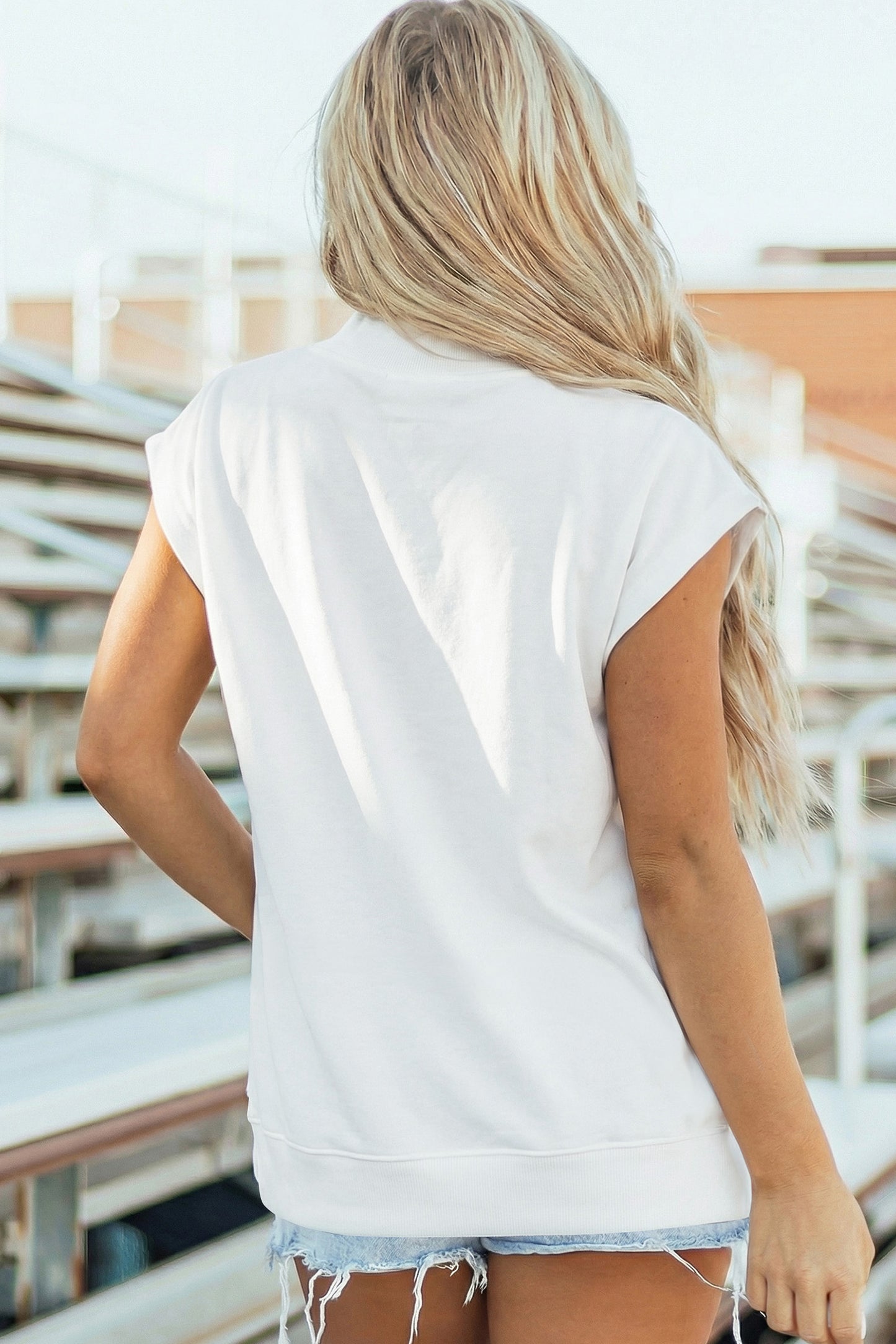 Solid Color High Neck Cap Sleeve Loose Top