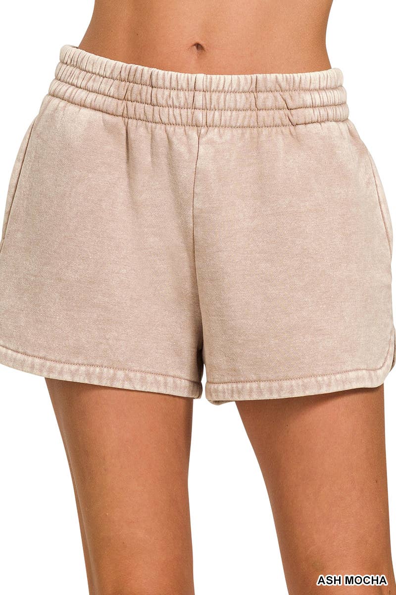 Zenana Acid Washed Elastic Waistband Dolphin Shorts
