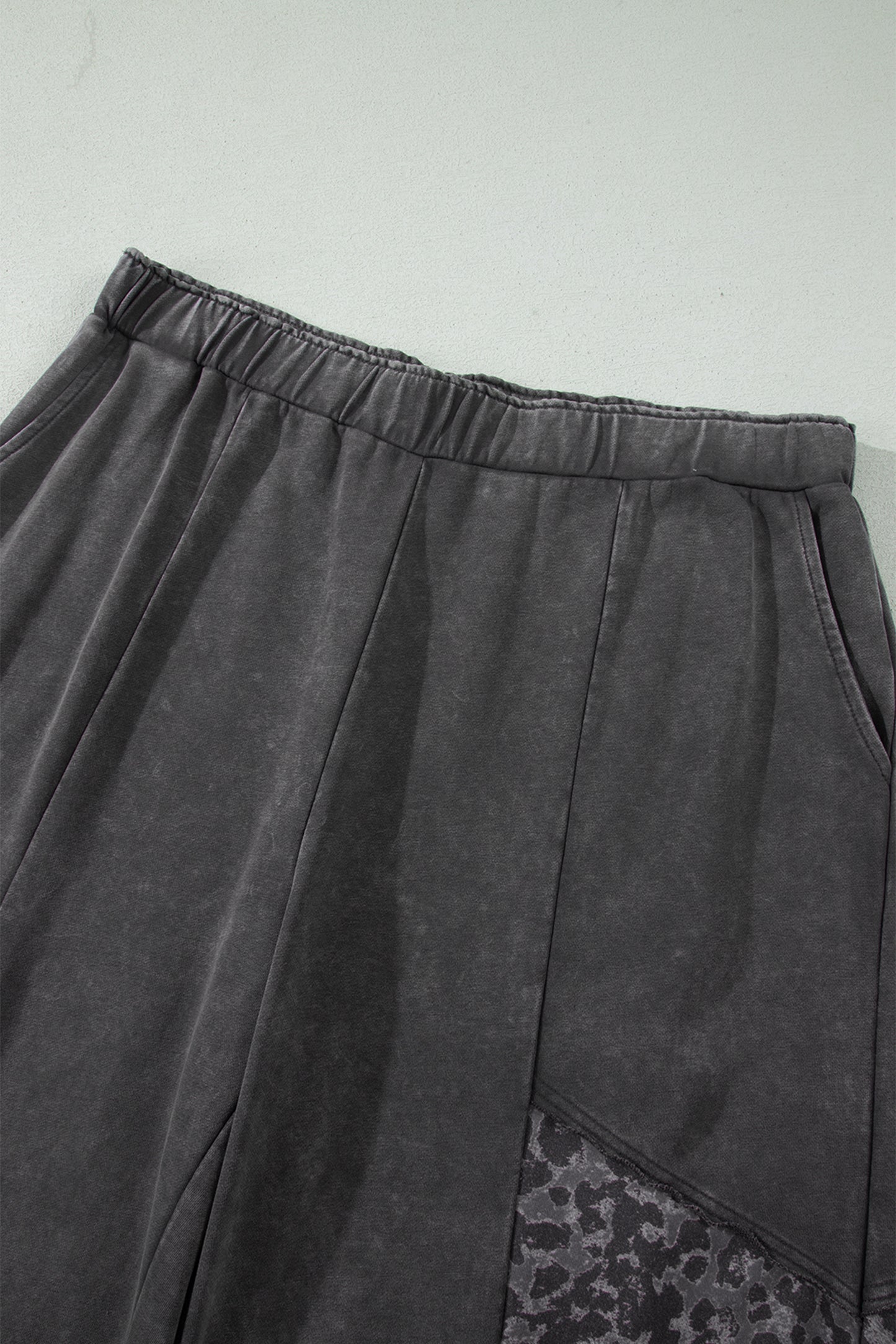 Dark Grey Plus Size Leopard Patchwork Mineral Wash Wide Leg Pants