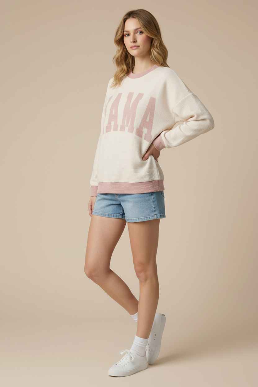 T-42273-"MAMA" CLOUDY KNIT LONG SLEEVE TOP