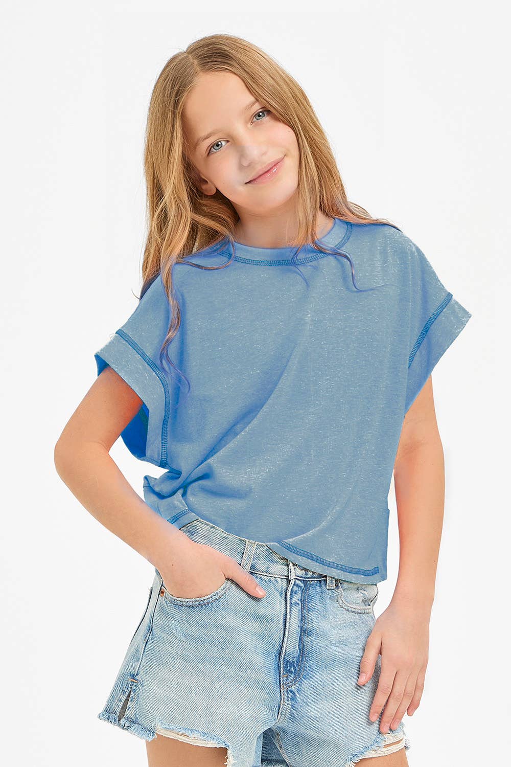 Trendy Overlap Open Back Reverse Stitched Top